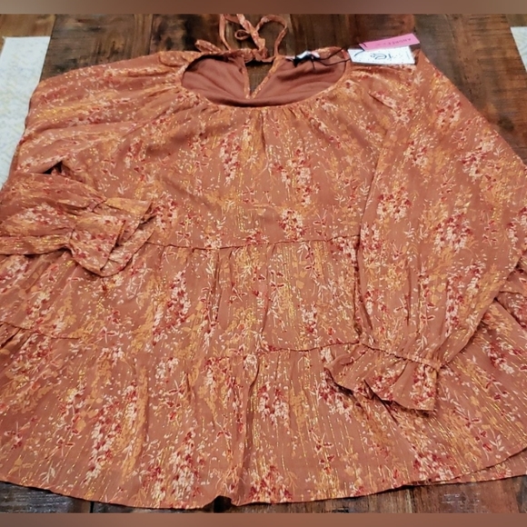 🆕🍁 Andree by Unit Peplum Ruffle Hem Peasant Blouse - Picture 13 of 15